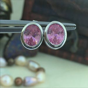 Pink Rose Zircon Sterling Silver Ladies Earrings